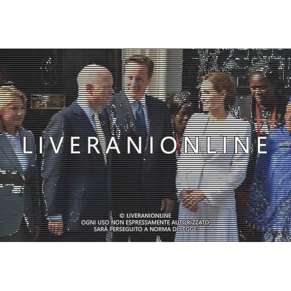 William Hague, David Cameron and Angelina Jolie attends a meeting at 10 Downing Street in London, England on 10th June 2014, as part of the Global Summit to End Sexual Violence in Conflict global summit. ©PHOTOSHOT/Agenzia Aldo Liverani sas - ITALY ONLY - EDITORIAL USE ONLY - L\'attrice Angelina Jolie partecipa a una riunione al 10 di Downing Street a Londra, Inghilterra il 10 giugno 2014, nell\'ambito del Summit globale per porre fine alla violenza sessuale nei conflitti mondiali