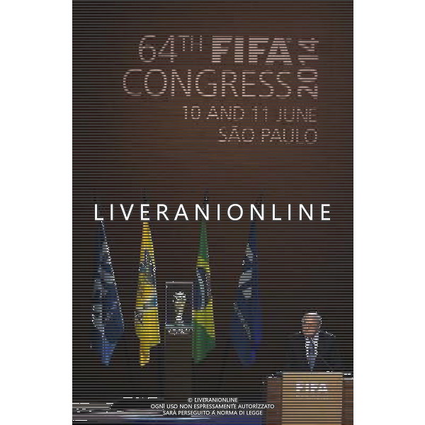 (140611) -- SAO PAULO, June 11, 2014 () -- FIFA President Sepp Blatter attends a press conference after the 64th FIFA Congress in Sao Paulo, Brazil, on June 11, 2014. The 64th FIFA Congress was held on the eve of the opening match of the 2014 FIFA World Cup in Brazil. (/Liao Yujie)(rh) ©photoshot/Agenzia Aldo Liverani sas - ITALY ONLY - EDITORIAL USE ONLY