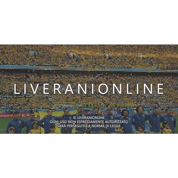 FIFA World Cup Brasile 2014 Gruppo A San Paolo - 12.06.2014 Brasile-Croazia Nella Foto:squadra brasile durante l\'inno /Ph.Vitez-Ag. Aldo Liverani