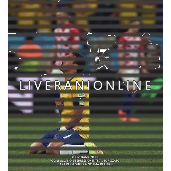 FIFA World Cup Brasile 2014 Gruppo A San Paolo - 12.06.2014 Brasile-Croazia Nella Foto:thiago silva esulta al gol di neymar /Ph.Vitez-Ag. Aldo Liverani