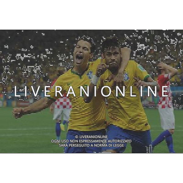 FIFA World Cup Brasile 2014 Gruppo A San Paolo - 12.06.2014 Brasile-Croazia Nella Foto:neymar esulta secondo gol con hernanes /Ph.Vitez-Ag. Aldo Liverani