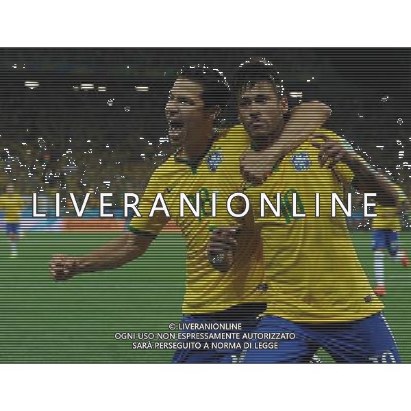 FIFA World Cup Brasile 2014 Gruppo A San Paolo - 12.06.2014 Brasile-Croazia Nella Foto:neymar esulta secondo gol con hernanes /Ph.Vitez-Ag. Aldo Liverani