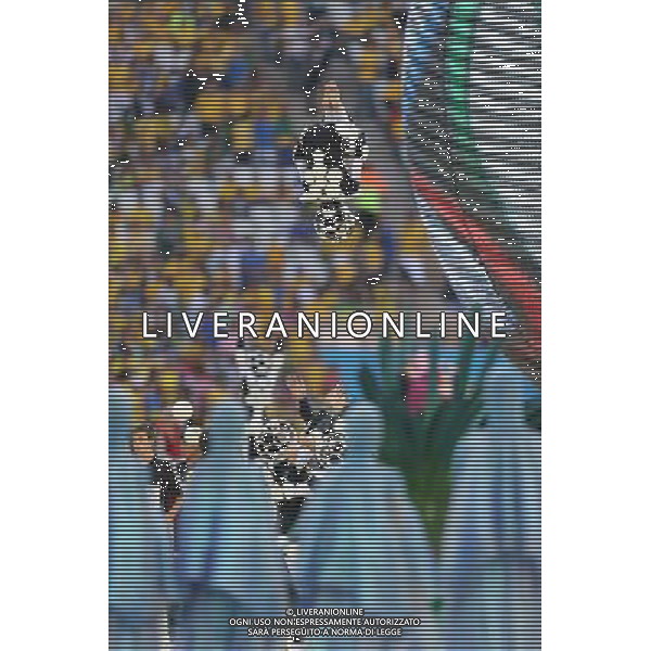 (140612) -- SAO PAULO, June 12, 2014 () -- Performers give a show during the opening ceremony of 2014 FIFA World Cup in the Arena de Sao Paulo Stadium in Sao Paulo, Brazil, June 12, 2014.(/Xu Zijian)(pcy) AG ALDO LIVERANI SAS ONLY ITALY