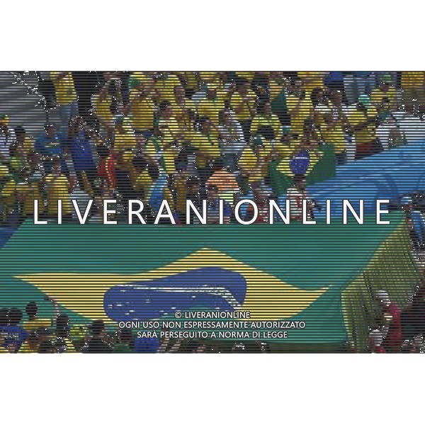 (140612) -- SAO PAULO, June 12, 2014 () -- A giant Brazilian national flag is seen during the opening ceremony of 2014 FIFA World Cup in the Arena de Sao Paulo Stadium in Sao Paulo, Brazil, June 12, 2014.(/Liu Bin)(pcy) AG ALDO LIVERANI SAS ONLY ITALY