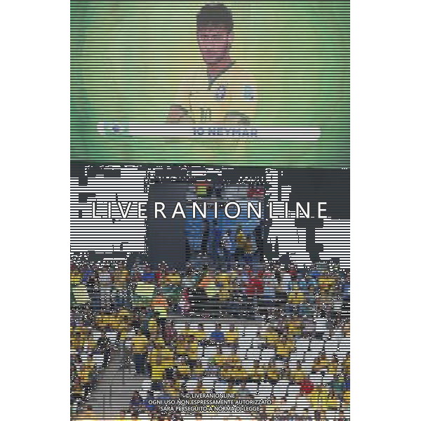 (140612) -- SAO PAULO, June 12, 2014 () -- A photo of Brazil\'s Neymar is seen on a screen before the opening match of 2014 FIFA World Cup in the Arena de Sao Paulo Stadium in Sao Paulo, Brazil, June 12, 2014.(/Liu Bin)(pcy) AG ALDO LIVERANI SAS ONLY ITALY