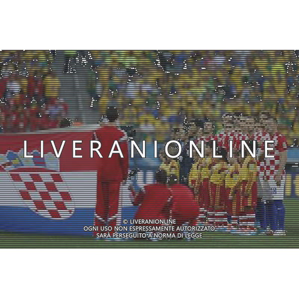 (140612) -- SAO PAULO, June 12, 2014 () -- Croatia\'s players sing Croatian national anthem during the opening match of 2014 FIFA World Cup in the Arena de Sao Paulo Stadium in Sao Paulo, Brazil, June 12, 2014. (/Wang Lili)(rh) AG ALDO LIVERANI SAS ONLY ITALY