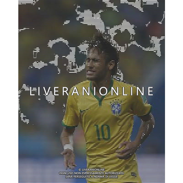 (140612) -- SAO PAULO, June 12, 2014 () -- Brazil\'s Neymar reacts after Croatia scored a goal during the opening match of 2014 FIFA World Cup in the Arena de Sao Paulo Stadium in Sao Paulo, Brazil, June 12, 2014. (/Wang Lili)(rh) AG ALDO LIVERANI SAS ONLY ITALY