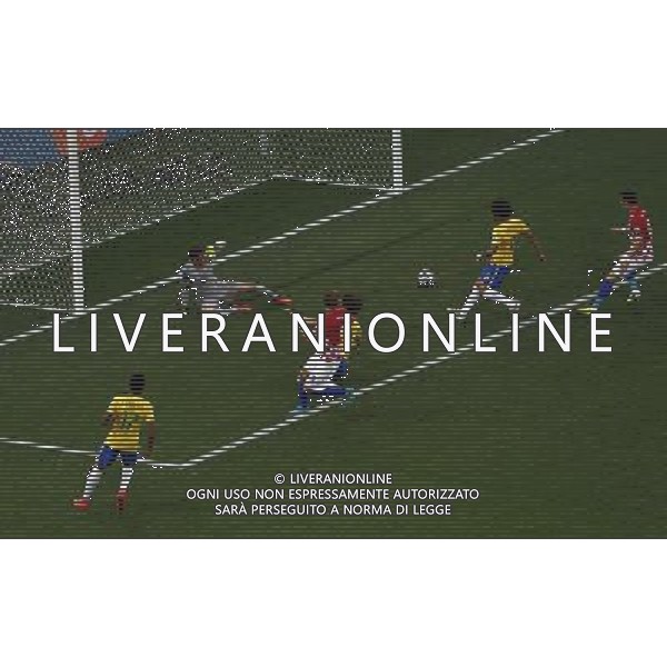 (140612) -- SAO PAULO, June 12, 2014 () -- Brazil\'s Marcelo (2nd R) scores an own goal during the opening match of 2014 FIFA World Cup in the Arena de Sao Paulo Stadium in Sao Paulo, Brazil, June 12, 2014.(/Liu Bin)(pcy) AG ALDO LIVERANI SAS ONLY ITALY