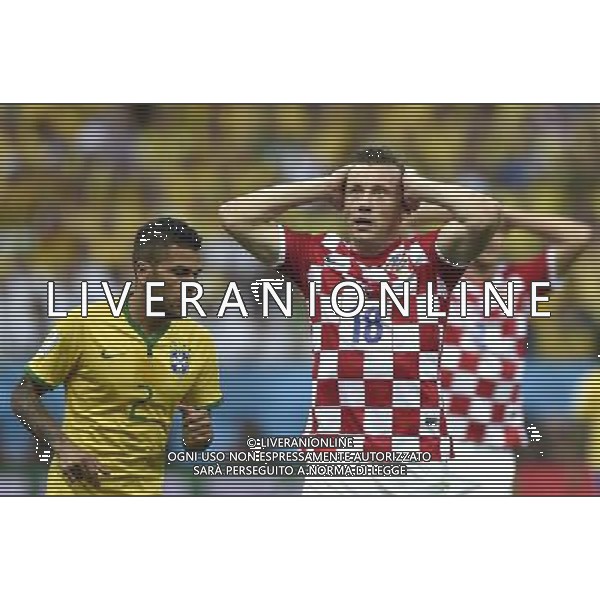 (140612) -- SAO PAULO, June 12, 2014 () -- Croatia\'s Olic Ivica reacts during the opening match of 2014 FIFA World Cup in the Arena de Sao Paulo Stadium in Sao Paulo, Brazil, June 12, 2014. (/Qi Heng)(rh) AG ALDO LIVERANI SAS ONLY ITALY