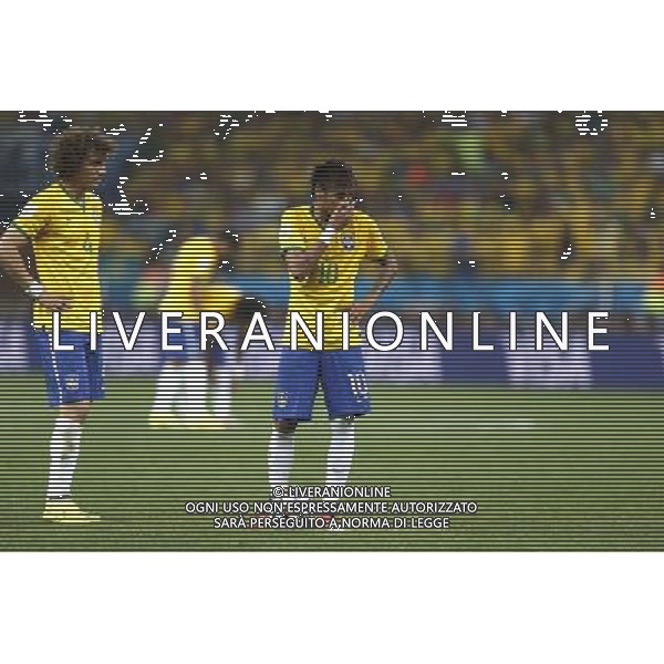 (140612) -- SAO PAULO, June 12, 2014 () -- Brazil\'s Neymar (R) reacts during the opening match of 2014 FIFA World Cup in the Arena de Sao Paulo Stadium in Sao Paulo, Brazil, June 12, 2014. (/Wang Lili)(rh) AG ALDO LIVERANI SAS ONLY ITALY