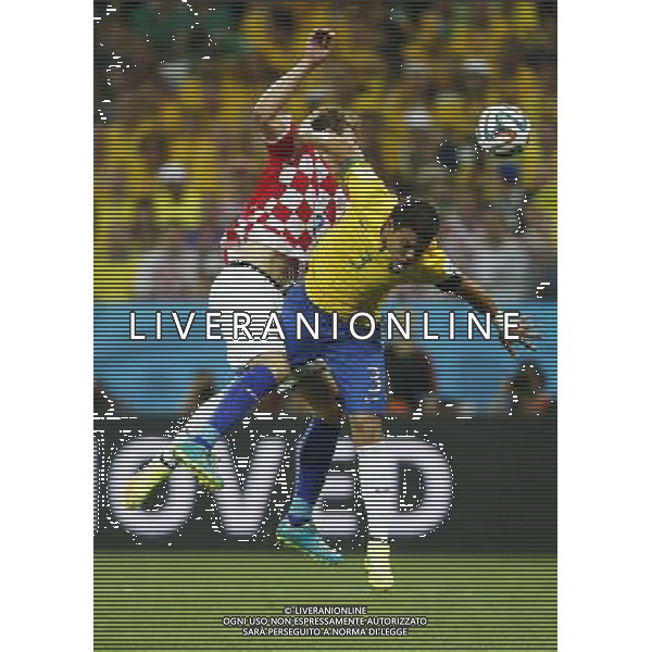 (140612) -- SAO PAULO, June 12, 2014 () -- Brazil\'s Thiago Silva jump for the ball during the opening match of 2014 FIFA World Cup in the Arena de Sao Paulo Stadium in Sao Paulo, Brazil, June 12, 2014. (/Wang Lili) AG ALDO LIVERANI SAS ONLY ITALY