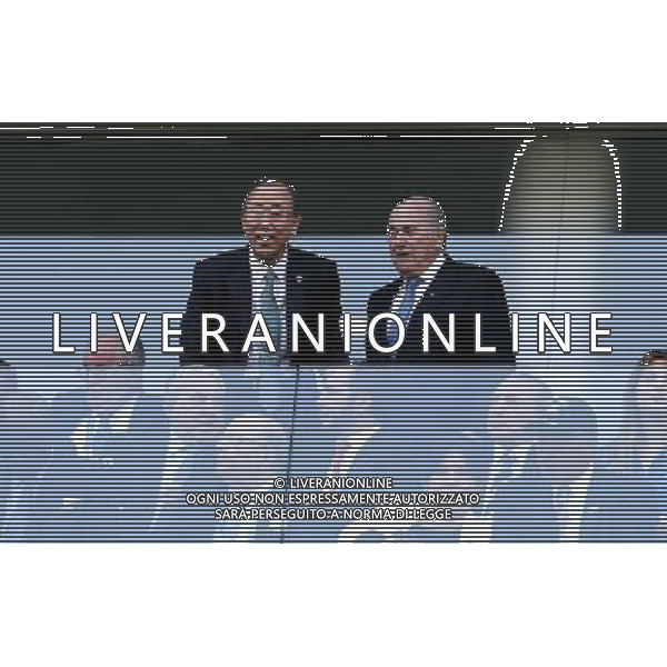 (140612) -- SAO PAULO, June 12, 2014 () -- Secretary General of the United Nations Ban Ki-moon (L) and FIFA President Joseph Blatter (R) watch the opening match of 2014 FIFA World Cup in the Arena de Sao Paulo Stadium in Sao Paulo, Brazil, June 12, 2014. Brazil won 3-1 over Croatia in the opening match of 2014 FIFA World Cup on Thursday.(/Zhou Lei)(rh) AG ALDO LIVERANI SAS ONLY ITALY