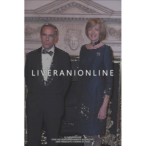 Chancellor of the Exchequer George Osborne and Governor of the Bank of England Mark Carney attend The Bankers Banquet held at Mansion House in the City of London. : Mark Carney and Lord Mayor of London Fiona Woolf. ©PHOTOSHOT/Agenzia Aldo Liverani sas - ITALY ONLY - EDITORIAL USE ONLY - Il Cancelliere George Osborne e il Governatore della Banca d\'Inghilterra Mark Carney durante una cera di banchieri a Mansion House nella City di Londra.