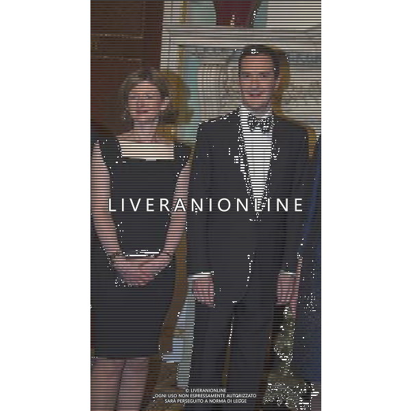 Chancellor of the Exchequer George Osborne and Governor of the Bank of England Mark Carney attend The Bankers Banquet held at Mansion House in the City of London. : George Osborne with his wife Frances. ©PHOTOSHOT/Agenzia Aldo Liverani sas - ITALY ONLY - EDITORIAL USE ONLY - Il Cancelliere George Osborne e il Governatore della Banca d\'Inghilterra Mark Carney durante una cera di banchieri a Mansion House nella City di Londra.