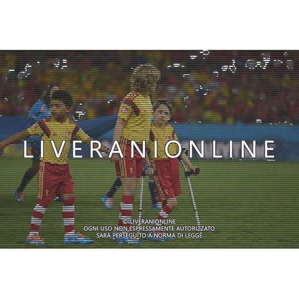(140613) -- CUIABA, June 13, 2014 () -- A disabled child player (R) is seen with his fellows on the field before a Group B match between Chile and Australia of 2014 FIFA World Cup in the Arena Pantanal Stadium in Cuiaba, Brazil, June 13, 2014. (/Liu Dawei)(pcy) ©photoshot/Agenzia Aldo Liverani sas - ITALY ONLY - EDITORIAL USE ONLY - Cile v Australia partita del Gruppo B Coppa del mondo FIFA World Cup nel Pantanal stadio Arena di Cuiaba, Brasile, 13 giugno 2014
