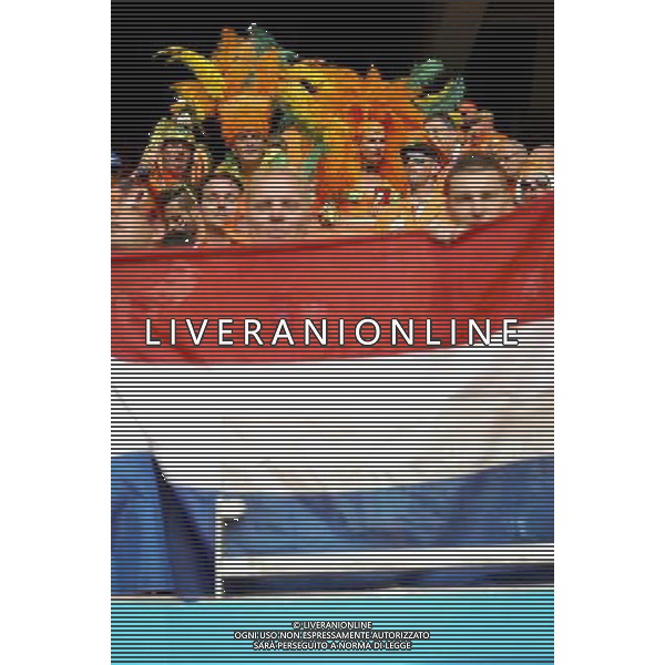 Crowd celebrates before the beginning of the 2014 World Cup match Spain x Netherlands, this friday 13th, in Salvador, Brasil (Photo by Gustavo Basso/NurPhoto) ©photoshot/Agenzia Aldo Liverani sas - ITALY ONLY - EDITORIAL USE ONLY - Spagna Vs Olanda partita del Gruppo B Coppa del Mondo FIFA 2014 in Salvador, in Brasile, 13 giugno 2014