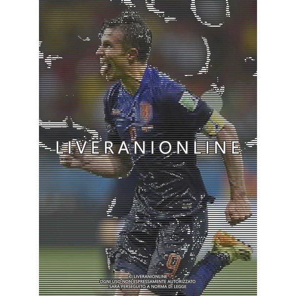 (140613) -- SALVADOR, June 13, 2014 () -- Netherlands\'s Robin van Persie celebrates his second goal during a Group B match between Spain and Netherlands of 2014 FIFA World Cup in the Arena Fonte Nova Stadium in Salvador, Brazil, June 13, 2014. (/Yang Lei)(rh) ©photoshot/Agenzia Aldo Liverani sas - ITALY ONLY - EDITORIAL USE ONLY - Spagna Vs Olanda partita del Gruppo B Coppa del Mondo FIFA 2014 in Salvador, in Brasile, 13 giugno 2014