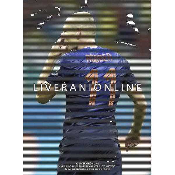 (140613) -- SALVADOR, June 13, 2014 () -- Netherlands\'s Arjen Robben reacts during a Group B match between Spain and Netherlands of 2014 FIFA World Cup in the Arena Fonte Nova Stadium in Salvador, Brazil, June 13, 2014. (/Yang Lei)(rh) ©photoshot/Agenzia Aldo Liverani sas - ITALY ONLY - EDITORIAL USE ONLY - Spagna Vs Olanda partita del Gruppo B Coppa del Mondo FIFA 2014 in Salvador, in Brasile, 13 giugno 2014