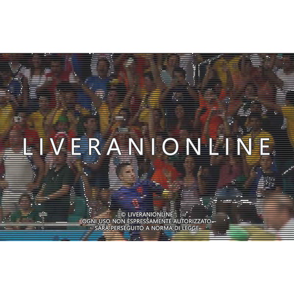 (140613) -- SALVADOR, June 13, 2014 () -- Netherlands\' Robin van Persie celebrates for his goal at the Arena Fonte Nova Stadium during a Group B match between Spain and Netherlands of 2014 FIFA World Cup in Salvador, Brazil, June 13, 2014. Netherlands won 5-1 over Spain on Friday. (/Cao Can) ©photoshot/Agenzia Aldo Liverani sas - ITALY ONLY - EDITORIAL USE ONLY - Spagna Vs Olanda partita del Gruppo B Coppa del Mondo FIFA 2014 in Salvador, in Brasile, 13 giugno 2014