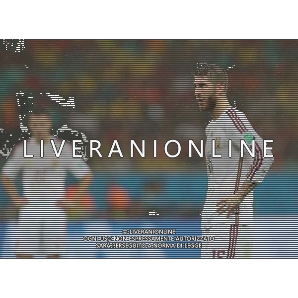 (140613) -- SALVADOR, June 13, 2014 () -- Spain\'s Sergio Ramos (R) reacts at the Arena Fonte Nova Stadium after a Group B match between Spain and Netherlands of 2014 FIFA World Cup in Salvador, Brazil, June 13, 2014. Netherlands won 5-1 over Spain on Friday. (/Cao Can) ©photoshot/Agenzia Aldo Liverani sas - ITALY ONLY - EDITORIAL USE ONLY - Spagna Vs Olanda partita del Gruppo B Coppa del Mondo FIFA 2014 in Salvador, in Brasile, 13 giugno 2014