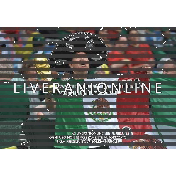 (140613) -- NATAL, June 13, 2014 () -- A mexico\'s fan watches a Group A match between Mexico and Cameroon of 2014 FIFA World Cup in the Estadio das Dunas Stadium in NATAL, Brazil, June 13, 2014. (/Guo Yong)(rh) ©photoshot/Agenzia Aldo Liverani sas - ITALY ONLY - EDITORIAL USE ONLY - Messico v Camerun partita del Gruppo A Coppa del Mondo FIFA 2014 in Estadio das Dunas Stadium a Natal, Brasile, 13 giugno 2014