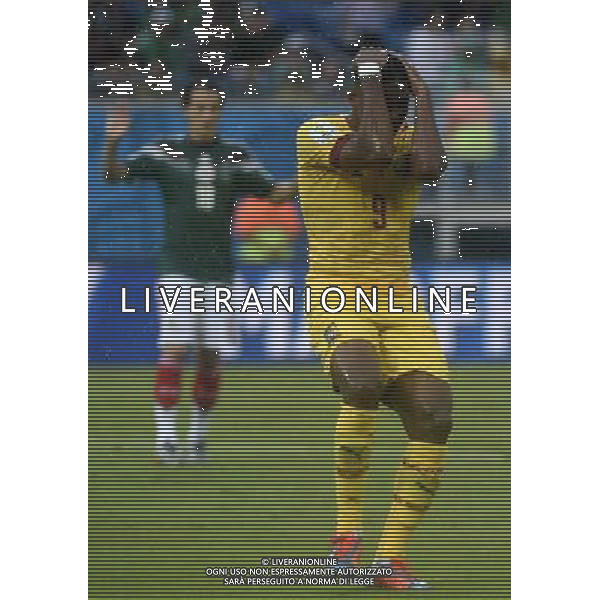 (140613) -- NATAL, June 13, 2014 () -- Cameroon\'s Samuel Eto\'o (R) reacts during a Group A match between Mexico and Cameroon of 2014 FIFA World Cup at the Estadio das Dunas Stadium in Natal, Brazil, June 13, 2014. (/Lui Siu Wai)(pcy) ©photoshot/Agenzia Aldo Liverani sas - ITALY ONLY - EDITORIAL USE ONLY - Messico v Camerun partita del Gruppo A Coppa del Mondo FIFA 2014 in Estadio das Dunas Stadium a Natal, Brasile, 13 giugno 2014