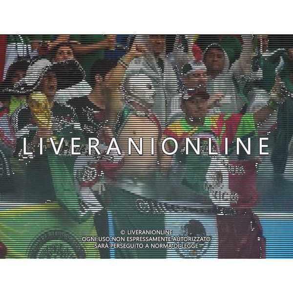 (140613) -- NATAL, June 13, 2014 () -- Mexico\'s fans celebrate the victory of Mexico after a Group A match between Mexico and Cameroon of 2014 FIFA World Cup in the Estadio das Dunas Stadium in NATAL, Brazil, June 13, 2014. Mexico won 1-0 over Cameroon on Friday.(/Guo Yong)(rh) ©photoshot/Agenzia Aldo Liverani sas - ITALY ONLY - EDITORIAL USE ONLY - Messico v Camerun partita del Gruppo A Coppa del Mondo FIFA 2014 in Estadio das Dunas Stadium a Natal, Brasile, 13 giugno 2014