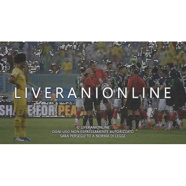 (140613) -- NATAL, June 13, 2014 () -- Mexico\'s players celebrate their victory as Colmbian referee Wilmar Roldan greets assistant referees after a Group A match between Mexico and Cameroon of 2014 FIFA World Cup in the Estadio das Dunas Stadium in NATAL, Brazil, June 13, 2014. Mexico won 1-0 over Cameroon on Friday.(/Lui Siu Wai)(rh) ©photoshot/Agenzia Aldo Liverani sas - ITALY ONLY - EDITORIAL USE ONLY - Messico v Camerun partita del Gruppo A Coppa del Mondo FIFA 2014 in Estadio das Dunas Stadium a Natal, Brasile, 13 giugno 2014