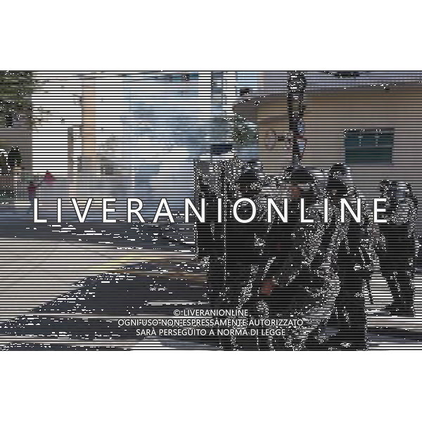 Riot police shoot tear gas during demonstration of social movements and groups against the World Cup on June 12, 2014 in Sao Paulo, Brazil. Clashes occurred on the Radial Leste Avenue, a few kilometers from the Itaquerão stadium, where it occurs today the opening match of the World Cup between Brazil and Croatia. (Photo by Tiago Mazza Chiaravalloti/NurPhoto) ©photoshot/Agenzia Aldo Liverani sas - ITALY ONLY - EDITORIAL USE ONLY - Scontri tra manifestanti e polizia durante la manifestazione di Protesta e la dimostrazione dei movimenti sociali a Sao Paulo, in Brasile il 12 giugno 2014 nel giorno della partita inaugurale della Coppa del Mondo Fifa World Cup 