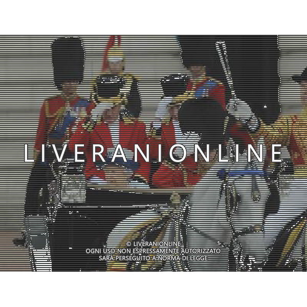 Queen Elizabeth II and the Duke of Edinburgh leave Buckingham Palace for the Trooping the of the Colour. The annual Queen\'s birthday Parade. Trooping the Colour with Queen Elizabeth and Royal Family, London, 14.06.14 AG ALDO LIVERANI SAS ONLY ITALY