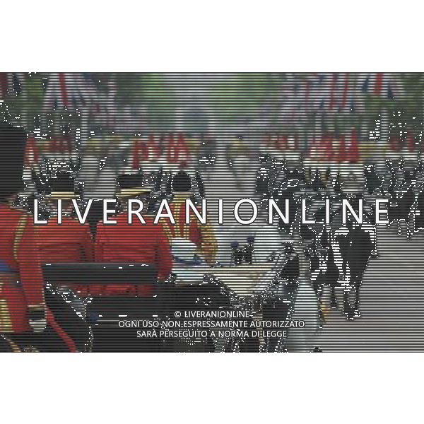 Queen Elizabeth II and the Duke of Edinburgh leaves Buckingham Palace to join Trooping the colour. The annual Queen\'s birthday Parade. Trooping the Colour with Queen Elizabeth and Royal Family, London, 14.06.14 AG ALDO LIVERANI SAS ONLY ITALY