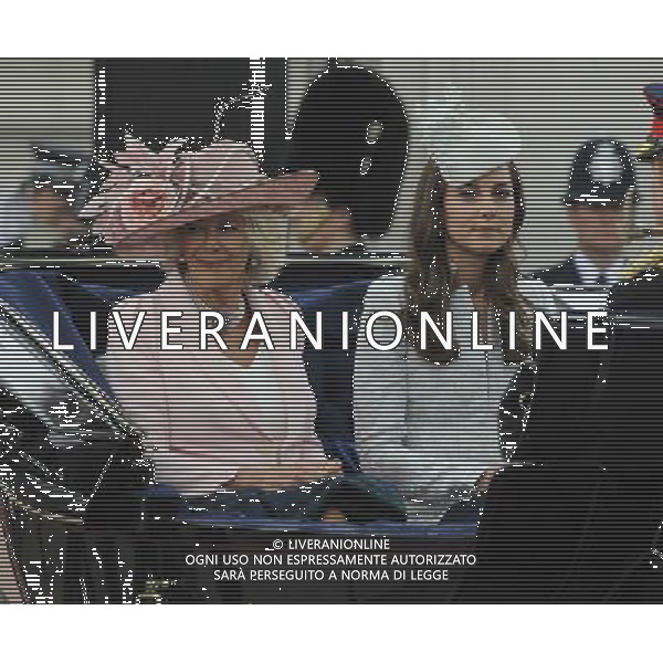 The Duchess of Cornwall and the Duchess of Cambridge leaves Buckingham Palace to join Trooping the colour. The annual Queen\'s birthday Parade. Trooping the Colour with Queen Elizabeth II and Royal Family, London, 14.06.14 AG ALDO LIVERANI SAS ONLY ITALY