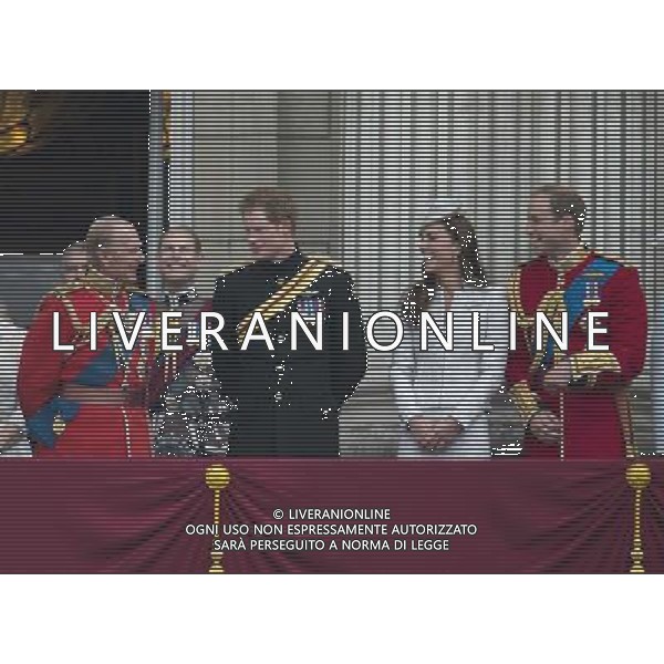 THE DUCHESS OF CORNWALL AND THE DUCHESS OF CAMBRIDGE PRINCE HARRY PRINCESS EUGENIE AND THE COUTESS OF WESSEX PTHE DUKE OF YOUR AND THE EARL OF WESSEX THE QUEEN AND MEMBERS OF THE ROYAL FAMILY ATTENDED TROOPING THE COLOUR AG ALDO LIVERANI SAS ONLY ITALY
