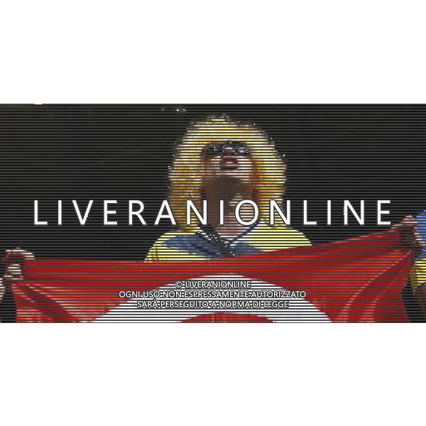 (140614) -- BELO HORIZONTE, June 14, 2014 () -- A Colombia\'s fan cheers before a Group C match between Colombia and Greece of 2014 FIFA World Cup at the Estadio Mineirao Stadium in Belo Horizonte, Brazil, June 14, 2014. (/Liu Bin)(pcy) ©PHOTOSHOT/Agenzia Aldo Liverani Sas - ITALY ONLY - EDITORIAL USE ONLY - Colombia Vs Grecia partita del Gruppo C Coppa del Mondo FIFA 2014 Mineirao stadio Estadio a Belo Horizonte, in Brasile 14 Giugno 2014