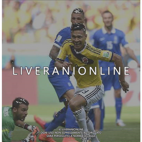 (140614) -- BELO HORIZONTE, June 14, 2014 () -- Colombia\'s Teofilo Gutierrez celebrates Colombia\'s second goal during a Group C match between Colombia and Greece of 2014 FIFA World Cup in the Estadio Mineirao Stadium in Belo Horizonte, Brazil, June 14, 2014. (/Qi Heng) ©PHOTOSHOT/Agenzia Aldo Liverani Sas - ITALY ONLY - EDITORIAL USE ONLY - Colombia Vs Grecia partita del Gruppo C Coppa del Mondo FIFA 2014 Mineirao stadio Estadio a Belo Horizonte, in Brasile 14 Giugno 2014