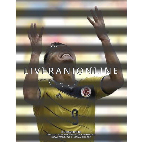 (140614) -- BELO HORIZONTE, June 14, 2014 () -- Colombia\'s Teofilo Gutierrez celebrates Colombia\'s second goal during a Group C match between Colombia and Greece of 2014 FIFA World Cup in the Estadio Mineirao Stadium in Belo Horizonte, Brazil, June 14, 2014. (/Qi Heng) ©PHOTOSHOT/Agenzia Aldo Liverani Sas - ITALY ONLY - EDITORIAL USE ONLY - Colombia Vs Grecia partita del Gruppo C Coppa del Mondo FIFA 2014 Mineirao stadio Estadio a Belo Horizonte, in Brasile 14 Giugno 2014