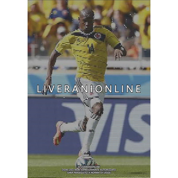 (140614) -- BELO HORIZONTE, June 14, 2014 () -- Colombia\'s Victor Ibarbo controls the ball during a Group C match between Colombia and Greece of 2014 FIFA World Cup at the Estadio Mineirao Stadium in Belo Horizonte, Brazil, June 14, 2014. (/Liu Bin)(pcy) ©PHOTOSHOT/Agenzia Aldo Liverani Sas - ITALY ONLY - EDITORIAL USE ONLY - Colombia Vs Grecia partita del Gruppo C Coppa del Mondo FIFA 2014 Mineirao stadio Estadio a Belo Horizonte, in Brasile 14 Giugno 2014