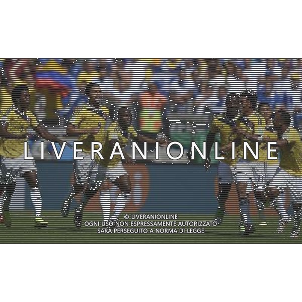 (140614) -- BELO HORIZONTE, June 14, 2014 () -- Colombia\'s Pablo Armero (3rd L) celebrates the goal during a Group C match between Colombia and Greece of 2014 FIFA World Cup in the Estadio Mineirao Stadium in Belo Horizonte, Brazil, June 14, 2014. (/Qi Heng)(rh) ©PHOTOSHOT/Agenzia Aldo Liverani Sas - ITALY ONLY - EDITORIAL USE ONLY - Colombia Vs Grecia partita del Gruppo C Coppa del Mondo FIFA 2014 Mineirao stadio Estadio a Belo Horizonte, in Brasile 14 Giugno 2014