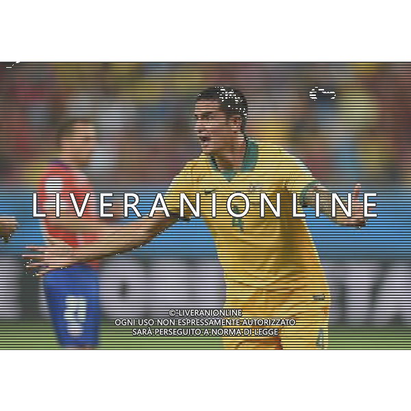 (140613) -- CUIABA, June 13, 2014 () -- Australia\'s Tim Cahill reacts as he is called an offside during a Group B match between Chile and Australia of 2014 FIFA World Cup in the Arena Pantanal Stadium in Cuiaba, Brazil, June 13, 2014. (/Liu Dawei)(pcy) ©PHOTOSHOT/Agenzia Aldo Liverani Sas - ITALY ONLY - EDITORIAL USE ONLY - Cile v Australia partita del Gruppo B Coppa del mondo FIFA World Cup nel Pantanal stadio Arena di Cuiaba, Brasile, 13 giugno 2014