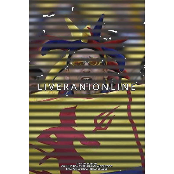 (140614) -- BELO HORIZONTE, June 14, 2014 () -- A Colombia\'s fan is seen before a Group C match between Colombia and Greece of 2014 FIFA World Cup at the Estadio Mineirao Stadium in Belo Horizonte, Brazil, June 14, 2014. (/Qi Heng)(rh) ©PHOTOSHOT/Agenzia Aldo Liverani sas - ITALY ONLY - EDITORIAL USE ONLY - Colombia Vs Grecia partita del Gruppo C Coppa del Mondo FIFA 2014 Mineirao stadio Estadio a Belo Horizonte, in Brasile 14 Giugno 2014