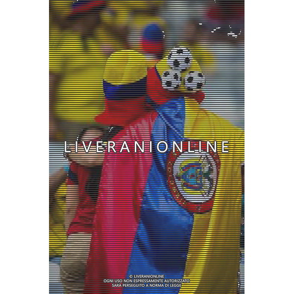 (140614) -- BELO HORIZONTE, June 14, 2014 () ®C Colombia\'s fans are seen before a Group C match between Colombia and Greece of 2014 FIFA World Cup at the Estadio Mineirao Stadium in Belo Horizonte, Brazil, June 14, 2014. (/Liu Bin)(pcy) ©PHOTOSHOT/Agenzia Aldo Liverani sas - ITALY ONLY - EDITORIAL USE ONLY - Colombia Vs Grecia partita del Gruppo C Coppa del Mondo FIFA 2014 Mineirao stadio Estadio a Belo Horizonte, in Brasile 14 Giugno 2014