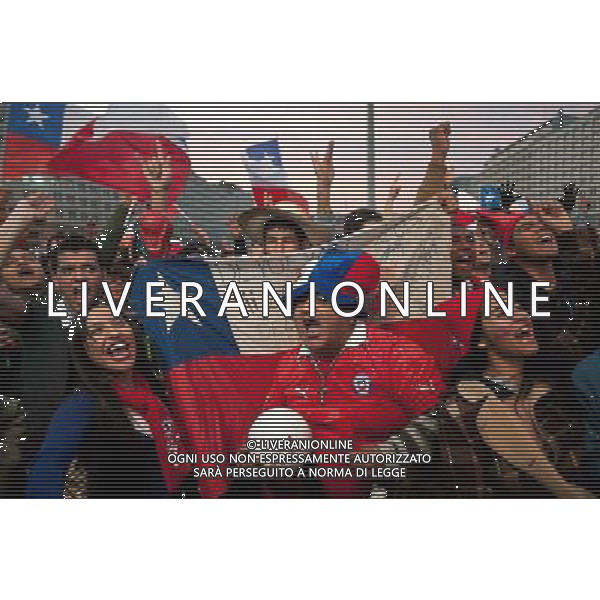 (140613) -- SANTIAGO, June 13, 2014 () -- Chile\'s fans cheer for Chile\'s 3-1 win over Australia during a Group B match of 2014 FIFA World Cup, in Santiago, capital of Chile, on June 13, 2014. (/Jorge Villegas)(pcy) ©PHOTOSHOT/Agenzia Aldo Liverani sas - ITALY ONLY - EDITORIAL USE ONLY - Cile Vs Australia partita del Gruppo B Coppa del mondo FIFA World Cup nel Pantanal stadio Arena di Cuiaba, Brasile, 13 giugno 2014