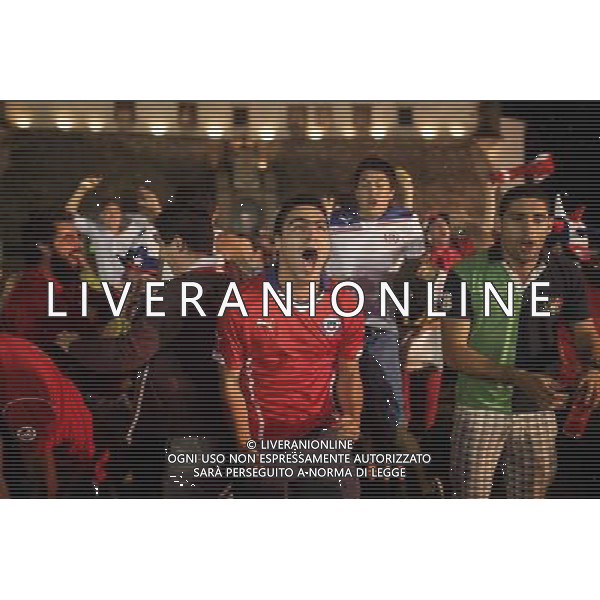 (140613) -- CUIABA, June 13, 2014 () -- Fans of chile cheer for a goal while watching a Group B match between Chile and Australia of 2014 FIFA World Cup in the Arena Pantanal Stadium in Cuiaba, Brazil, June 13, 2014. (/Jhon Paz)(rh) ©PHOTOSHOT/Agenzia Aldo Liverani sas - ITALY ONLY - EDITORIAL USE ONLY - Cile Vs Australia partita del Gruppo B Coppa del mondo FIFA World Cup nel Pantanal stadio Arena di Cuiaba, Brasile, 13 giugno 2014