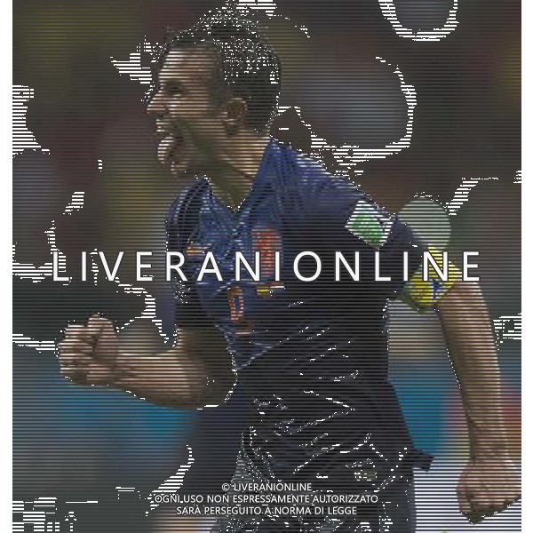 (140613) -- SALVADOR, June 13, 2014 () -- Netherlands\'s Robin van Persie celebrates his second goal during a Group B match between Spain and Netherlands of 2014 FIFA World Cup in the Arena Fonte Nova Stadium in Salvador, Brazil, June 13, 2014. Netherlands won 5-1 over Spain on Friday.(/Yang Lei)(rh) ©PHOTOSHOT/Agenzia Aldo Liverani sas - ITALY ONLY - EDITORIAL USE ONLY - Spagna Vs Olanda partita del Gruppo B Coppa del Mondo FIFA 2014 in Salvador, in Brasile, 13 giugno 2014