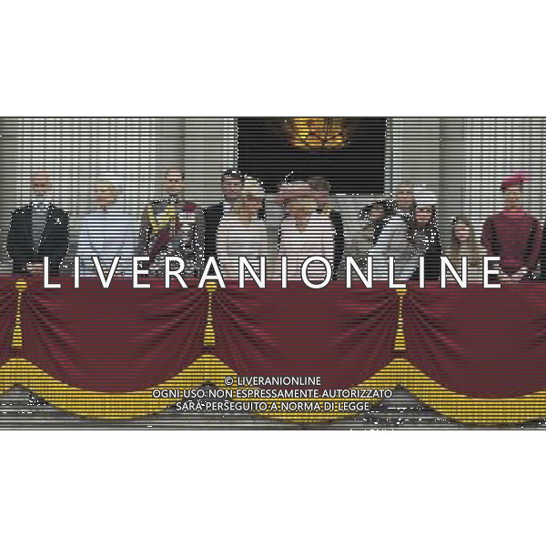 Prince Edward, Earl of Wessex, Sophie Countess of Wessex, Camilla, Duchess of Cornwall, Prince Harry, Princess Eugenie, Catherine, Duchess of Cambridge, and other members of the Royal family on the balcony watch the fly over to mark the end of Trooping the Colour. Trooping the Colour ceremony, Buckingham Palace, London, UK, 14th June 2014 ©PHOTOSHOT/Agenzia Aldo Liverani Sas - ITALY ONLY - EDITORIAL USE ONLY