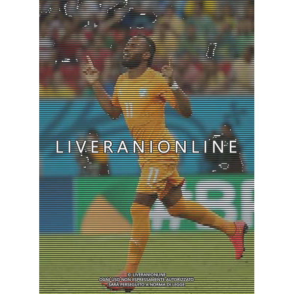 (140614) -- RECIFE, June 14, 2014 () -- Cote d\'Ivoire\'s Didier Drogba reacts during a Group C match between Cote d\'Ivoire and Japan of 2014 FIFA World Cup in the Aren Pernambuco Stadium in Recife, Brazil, June 14, 2014. (/Cao Can)(rh) ©PHOTOSHOT/Agenzia Aldo Liverani Sas - ITALY ONLY - EDITORIAL USE ONLY - Costa d\'Avorio Vs Giappone partita del Gruppo C della coppa del mondo 2014 FIFA World Cup Stadium Arena Pernambuco a Recife, in Brasile, 14 giugno 2014
