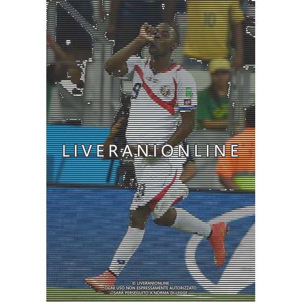 (140614) -- FORTALEZA, June 14, 2014 () -- Costa Rica\'s Joel Campbell celebrates his goal during a Group D match between Uruguay and Costa Rica of 2014 FIFA World Cup at the Estadio Castelao Stadium in Fortaleza, Brazil, June 14, 2014. (/Guo Yong)(rh) ©PHOTOSHOT/Agenzia Aldo Liverani Sas - ITALY ONLY - EDITORIAL USE ONLY - Uruguay vs Costa Rica partita del Gruppo D della Coppa del mondo FIFA 2014 Castelao stadio Estadio a Fortaleza, in Brasile, 14 Giugno 2014