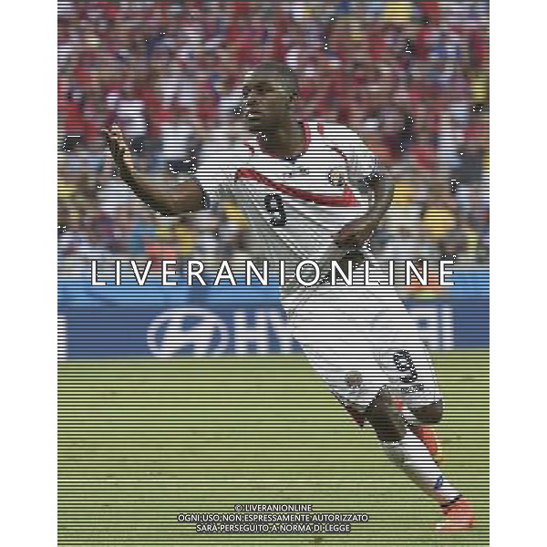 (140614) -- FORTALEZA, June 14, 2014 () -- Costa Rica\'s Joel Campbell celebrates his goal during a Group D match between Uruguay and Costa Rica of 2014 FIFA World Cup at the Estadio Castelao Stadium in Fortaleza, Brazil, June 14, 2014. (/Lui Siu Wai)(pcy) ©PHOTOSHOT/Agenzia Aldo Liverani sas - ITALY ONLY - EDITORIAL USE ONLY - Uruguay vs Costa Rica partita del Gruppo D della Coppa del mondo FIFA 2014 Castelao stadio Estadio a Fortaleza, in Brasile, 14 Giugno 2014