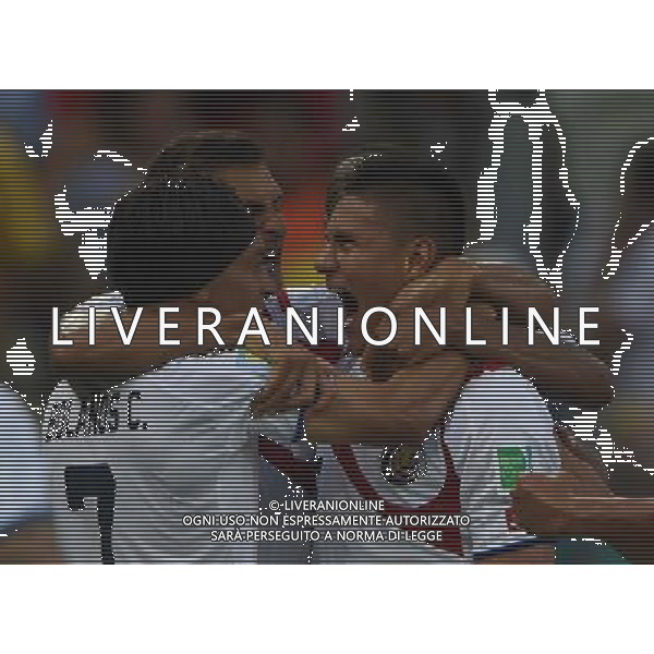 (140614) -- FORTALEZA, June 14, 2014 () -- Costa Rica\'s Oscar Duarte (R) celebrates his goal during a Group D match between Uruguay and Costa Rica of 2014 FIFA World Cup in the Estadio Castelao Stadium in Fortaleza, Brazil, June 14, 2014. (/Guo Yong)(rh) ©PHOTOSHOT/Agenzia Aldo Liverani sas - ITALY ONLY - EDITORIAL USE ONLY - Uruguay vs Costa Rica partita del Gruppo D della Coppa del mondo FIFA 2014 Castelao stadio Estadio a Fortaleza, in Brasile, 14 Giugno 2014