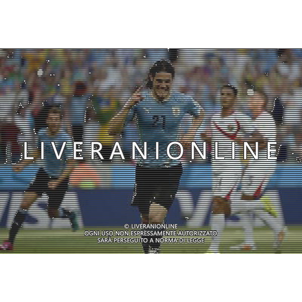 (140614) -- FORTALEZA, June 14, 2014 () -- Uruguay\'s Edinson Cavani celebrates for his goal of a penalty kick during a Group D match between Uruguay and Costa Rica of 2014 FIFA World Cup at the Estadio Castelao Stadium in Fortaleza, Brazil, June 14, 2014. (/Lui Siu Wai)(pcy) ©PHOTOSHOT/Agenzia Aldo Liverani sas - ITALY ONLY - EDITORIAL USE ONLY - Uruguay vs Costa Rica partita del Gruppo D della Coppa del mondo FIFA 2014 Castelao stadio Estadio a Fortaleza, in Brasile, 14 Giugno 2014